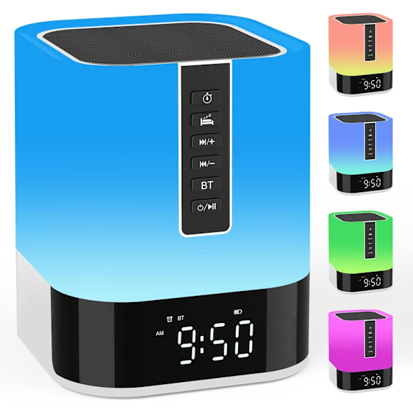 Allt-i-ett Bluetooth-högtalare, Touch Sensor Nattlampa, Digital Väckarklocka, MP3-spelare, Färgskiftande Bordslampa, Bästa Dekoren för Sovrum och Presenter