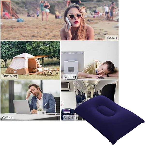 Uppblåsbar Campingkudde Set 2 Flockad Kudde Bärbar Resekudde Luftkudde för Kontor, Bil, Flygplan 41x29cm