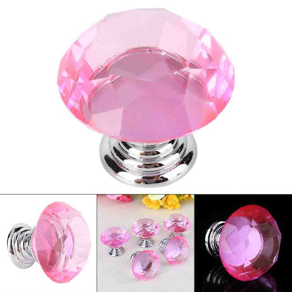 10 st 30 mm rosa kristallglas dörrknoppar för låda skåp kök