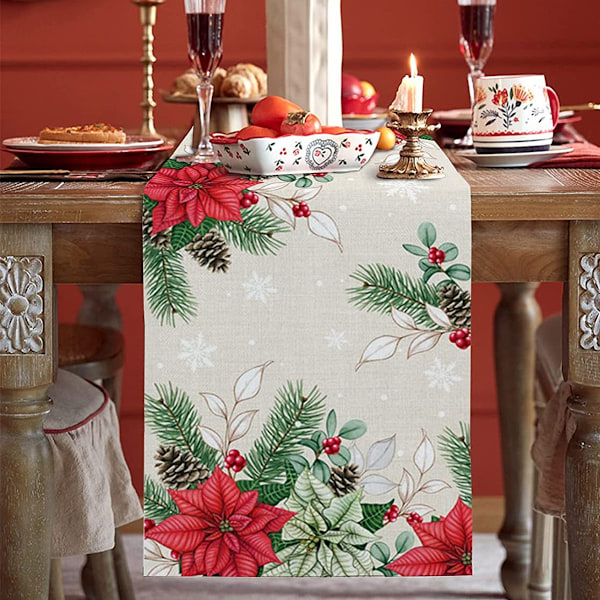 Klassisk juldesign bordslöpare, 33 cm x 183 cm, slitstark för daglig användning &amp; maskintvättbart blandmaterial för dekoration vid olika tillfällen, halkfri
