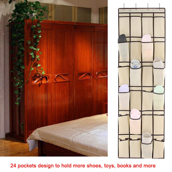 24 lommer Multifunktionel Vævning Hængende Sko Opbevaringspose Organizer Holder (Beige)150*55CM