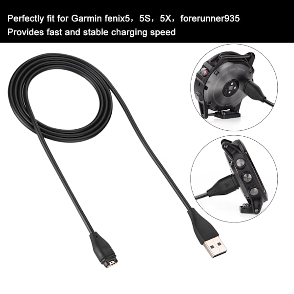 Sort 1m/3,3ft datakabel udskiftning USB opladerkabel til Garmin fenix5 5S 5X，forerunner935