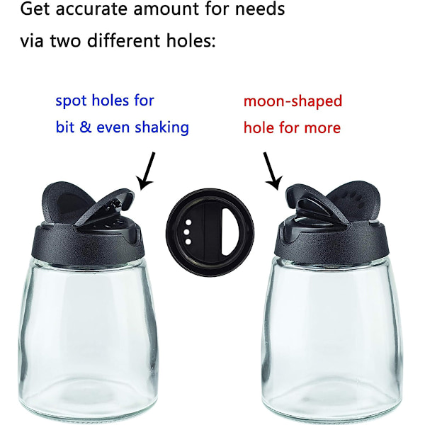 Kryddbehållare i Glas och Plast, 2-pack Helt Förseglade Fuktsäkra 150ML Burk Med Dubbel Öppningsdesign För Precis Dosering i Hemmet