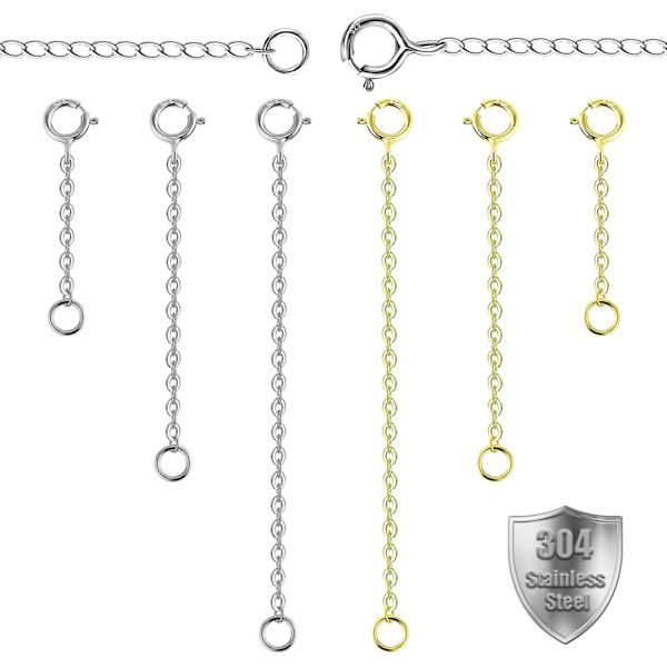 6 stk. Halskædeforlængerkæde, 2/3/4 tommer rustfrit stål smykkeforlængerkæde armbånd ankelforlængerkæde til smykkefremstilling kvinder mænd (sølv