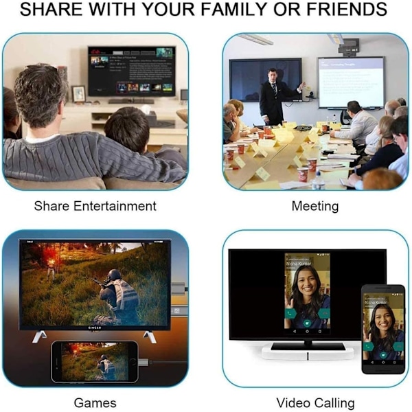Spegla skärm från iPhone/iPad till HDTV med Apple MFi-certifierad Lightning till HDTV-adapter, säkerställer Plug and Play och HD för en sömlös upplevelse