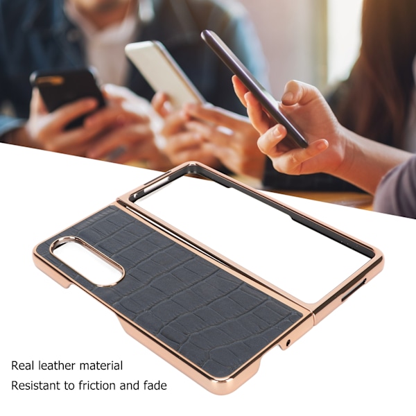 Telefonskal skyddande fodral för Samsung Galaxy Z Fold 4 Nano Plating Krokodil mönster äkta läder reptåligt blått