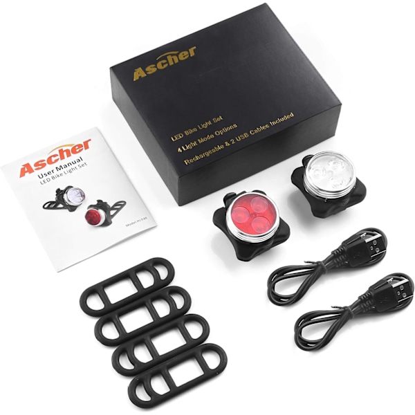Avancerad Design Super Stark LED Cykelbelysning Set, Fyra Ljuslägen Snabb Blinkande Vattentätt Silikonfäste, Mångsidig Användning För Cykling Vandring Camping,
