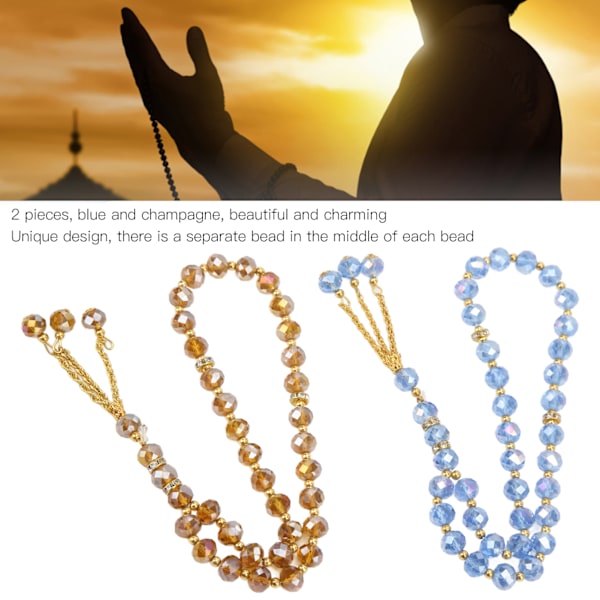 2 st bönepärlor Mini Blå Champagne Färg 33 Pärlor Muslimsk Tasbih med Sapcer Pärlor för Daglig Dekoration Present
