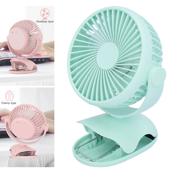 USB Mini Clip Fläkt Stark Vind 3 Blad Uppladdningsbar 4 Växlar Skrivbordskylfläkt CoolerGreen