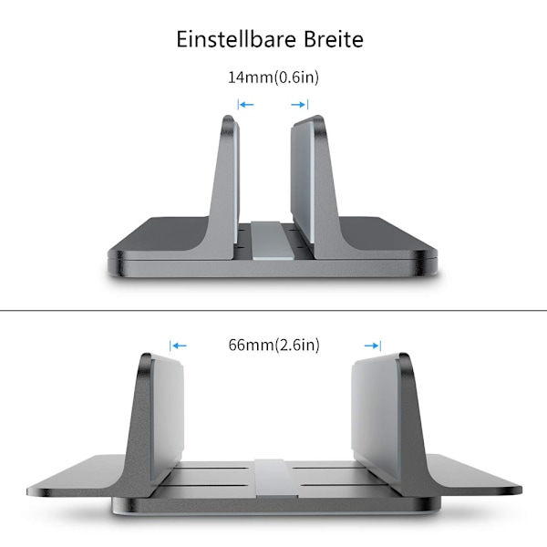 Vertikalt laptopställ i aluminium för skrivbord, platsbesparande, justerbar docka med kompatibla reptåliga halkfria silikonmattor för de flesta laptops