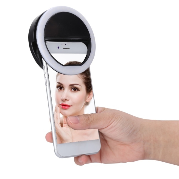 Selfie LED Ring Flash Light Bærbar Telefon Selfie Lampe Lysende Clip Lampe til iPhone(Sort)