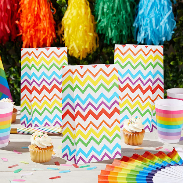 36-pack regnbågsgodispåsar för fester, festpåsar för födelsedagar och babyshower, 13x8x24cm