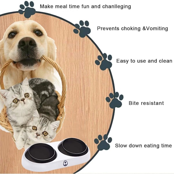 Pet's Oasis: Halkfri Design Stänksäker Vattenskål med Livsmedelsklassat Material, Rostfri Flytande Platt för Långsam Drickning och Enkel Rengöring
