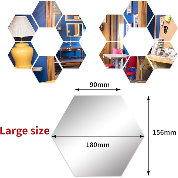 Självhäftande hexagonala spegelplattor för bred användning, bikakeväggdekaler reflekterande yta lyser upp rummet (12 st)