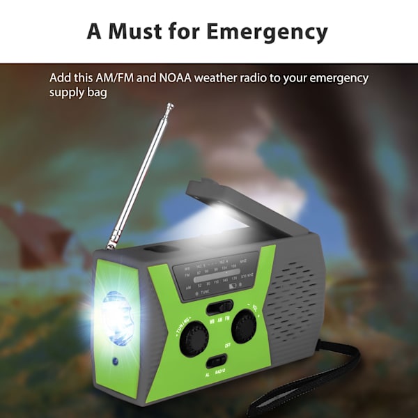 Nödhandvevradio med 3 LED-ficklampa, AM/FM/NOAA bärbar väderradio med 2000mAh Power Bank telefonladdare, solenergi USB