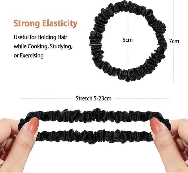 GETIT Silke Stram Hårelastik Morbærsilke Hårelastik Dame Hår Luksuriøs Elastisk Hårelastik (5 Hårelastikker Sort) 22mm