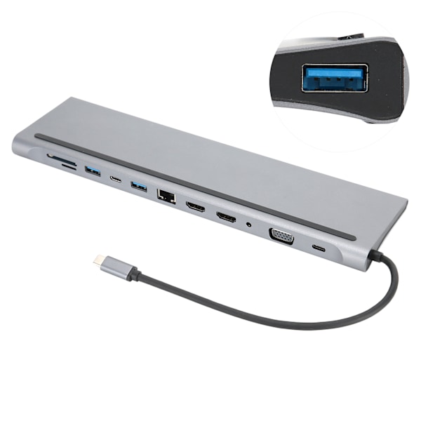 12-i-1 Hub Typ-C 3.0 Expansionsdocka till HDMI-kortläsare Multifunktionell Adapter