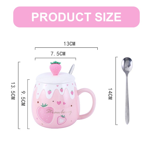 Kawaii Mugg, Elegant Design Keramikmugg, Jordgubbs-silikonhuvud på Lock, Perfekt för Hem & Kontor, Högkvalitativ Keramik, Tål Diskmaskin, Gåva