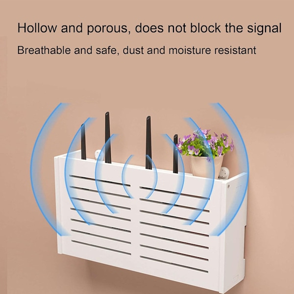 Elegant Väggmonterad WiFi Router Förvaring, Massivt Trä Flytande Hylla för Organiserad Kabelhantering, Antennplats Kompatibel