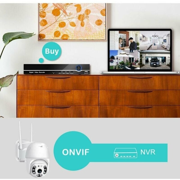 Trådlös Utomhuskamera, 3MP HD Panorera Tilt Dome Övervakningskamera med AI Människodetektering, Smart Rörelsespårning, Vattentät & ONVIF