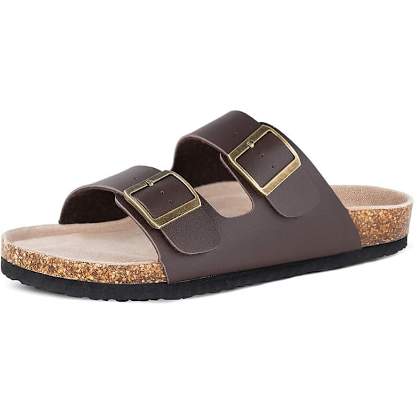 Herr Slip On Flat Casual Cork Sandaler med 2-Rem Spänne, Läder Cork Slide Arizona Sandaler för Män