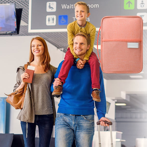 Reisearrangør for familiedokumenter, passholderlommebok, pass- og vaksinekortholderkombo