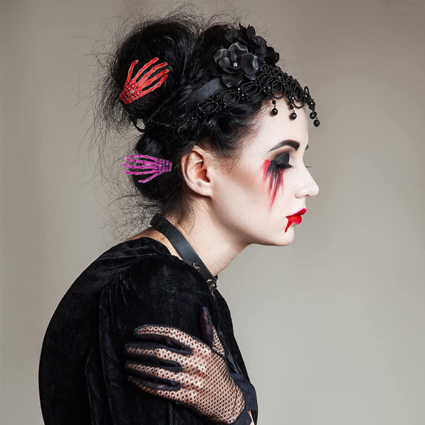 (4 st) Halloween-hårklämma med skeletthandklo, kvinnlig Ha style 6