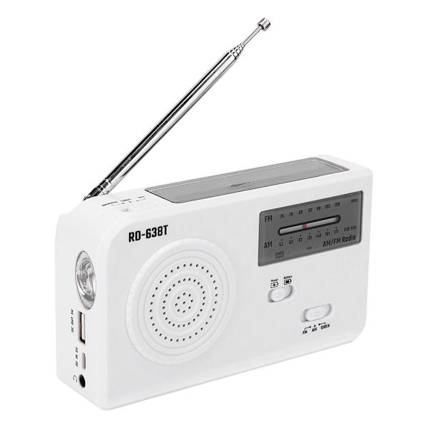 RD-638T Kannettava aurinkokäyttöinen käsikampi AM FM -radio hätätilanteessa LED-taskulampulla