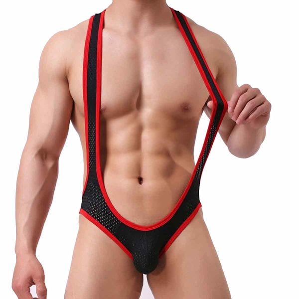 Herr Stretch Färg Kroppsformande Underkläder Sexig Mesh Andningsbar Rolig Jumpsuit