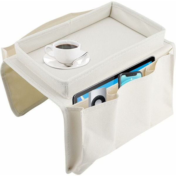Sofa Armrest Hængende TV Fjernbetjening Organizer Sofa Opbevaringspose med Kopholder Bakke Sofa Opbevaringsbakke (Hvid)