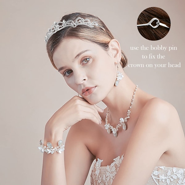 Elegant Kristalltiara, Rostfri Bröllopstiara med Glittrande Kristaller, Handgjorda Lövsmycken för Prinsesskrona, Högkvalitativ Legering