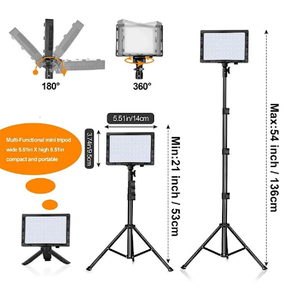 Live Streaming Kit med Justerbar Färgtemperatur, 2-Delars Set, 14x9.5Cm (Panel) Dimbar Studiobelysning, Portabel Design För Innehållsskapare