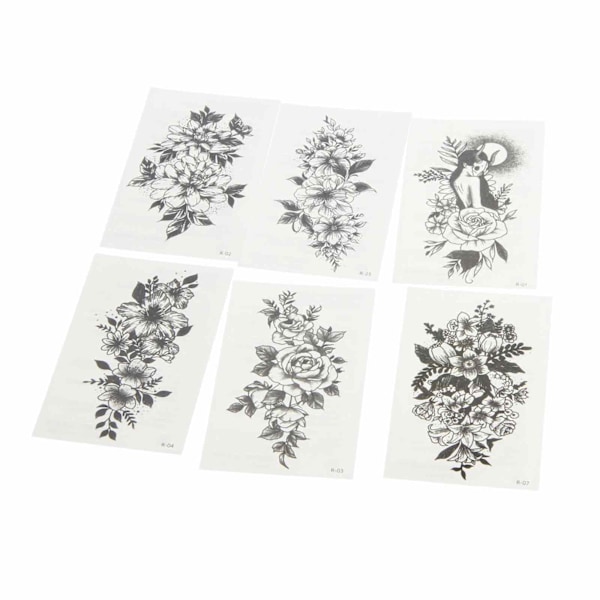 60 ark temporära tatueringar, svart blomtatuering, sexiga blommor vattentät temporär tatuering, vilda växter fjäril falska tatueringar, vattenöverföringstatuering