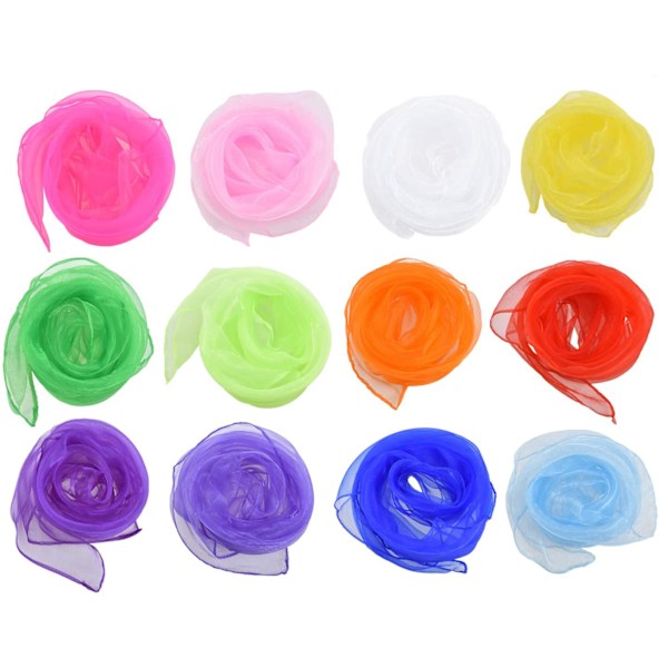12-pack jongleringsdukar dansdukar jongleringssjalar gymnastikdukar för barn i förskolan barnföreställning magdans 60 x 60 cm (12 dansdukar)