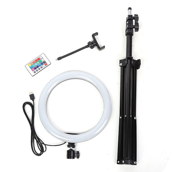 RGB Ring Fill Light Lampe med Telefonholder Klips Justerbar Stativfeste for Live Streaming