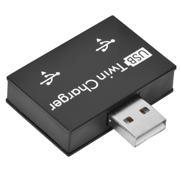 Hubb USB2.0 hane till 2-portars USB Twin laddare Splitter Adapter Konverter Koncentrator (Svart)