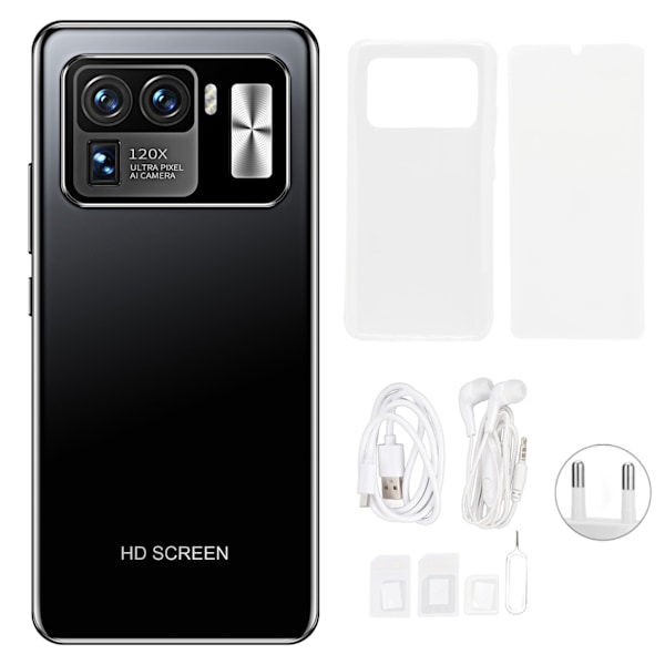 Upplåst 6,1-tums Smartphone för Android 11 4G RAM 64G ROM HD Waterdrop-skärm 4500mAh 8,5mm Slim EU-kontakt 100–240V Svart