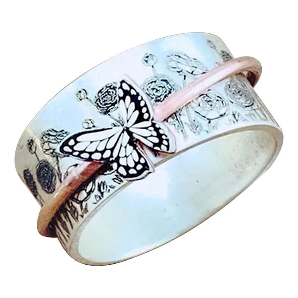 Retro Butterfly Rotating Ring - Tro på deg selv - Inspirasjon Butterfly Meditation Inspirational Ring - Morsdagsgave til kvinner
