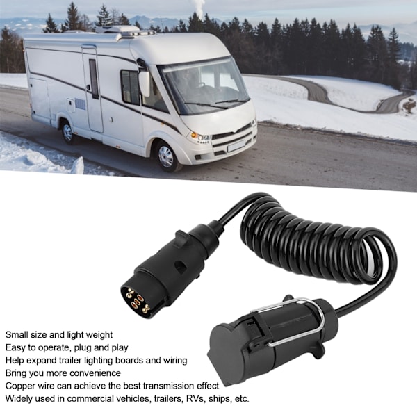 2m fjäderkabel sladd 7-stifts släpvagnskontakt adapter ledningskontakt för husvagn