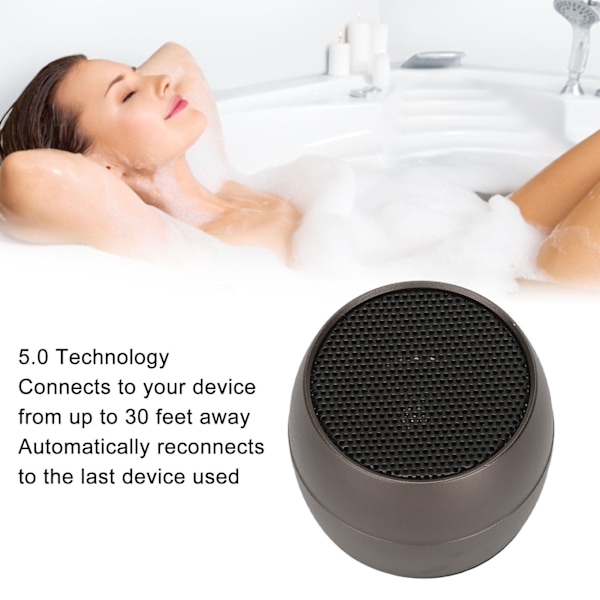Mini Bluetooth-kaiutin IP67 vedenkestävä USB-lataus Sisäänrakennettu mikrofoni Kannettava langaton kaiutin suihkuhuoneelle autolle Tummanharmaa