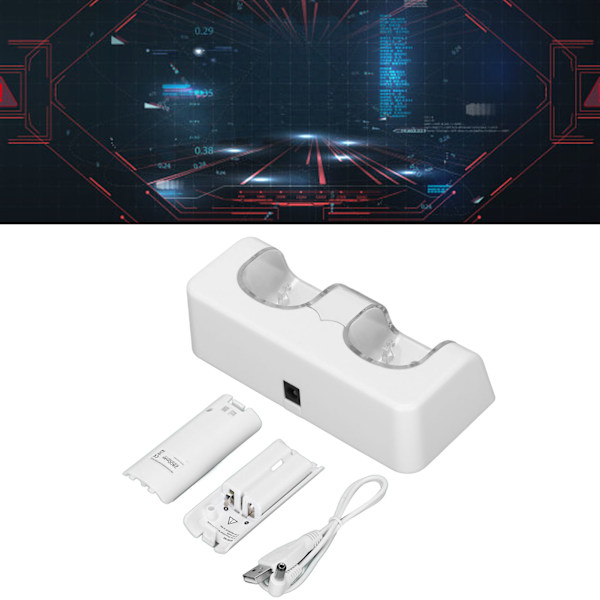 Fjernbetjeningens batterioplader med strømkabel Stabil bærbar dobbelt opladningsstation Dock til Wii Game Remote Control BatteryWhite