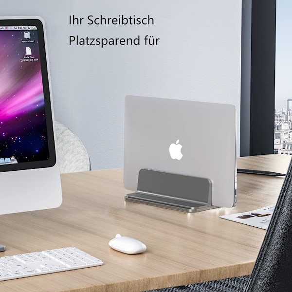 Vertikalt laptopställ i aluminium för skrivbord, platsbesparande, justerbar docka med kompatibla reptåliga halkfria silikonmattor för de flesta laptops