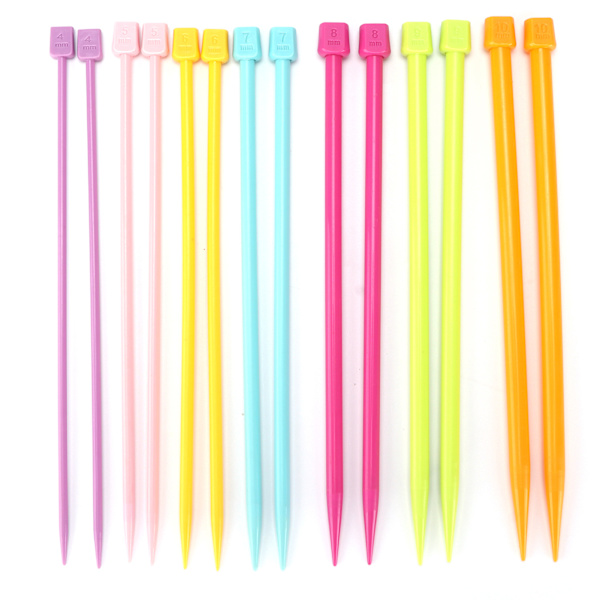 14 st stickor i flera färger, 25 cm, bärbara stickor i plast för DIY-entusiaster