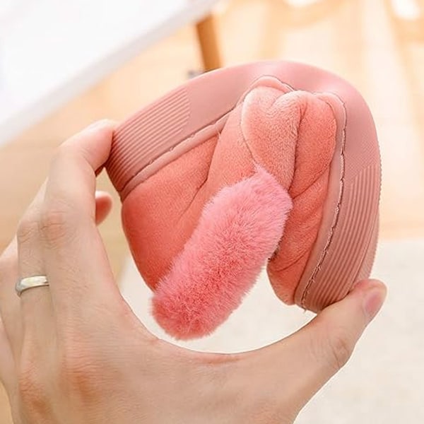 1 par Tofflor för småbarn, Pälsfodrade Varma Slip-On Hemtofflor Söta Vintertofflor Halkfria Innetofflor (räv) Light Pink 15cm