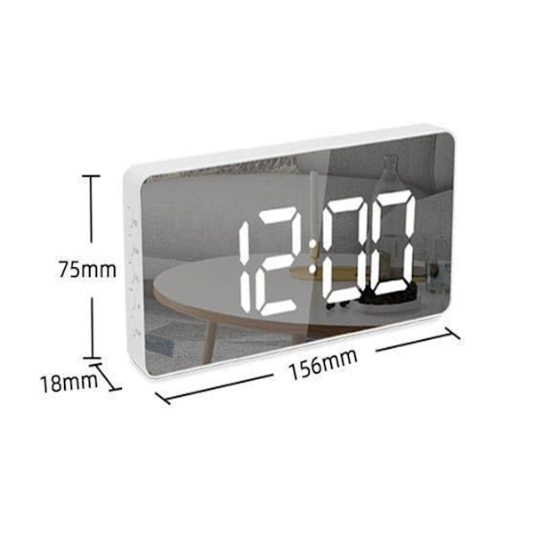Elegant Spegelväckarklocka, Justerbar Ljusstyrka, 13 Melodier, Dubbel USB-laddning, Automatisk Dimmer, Temperatur- och Datumvisning, Vägg- eller Bordsplacering