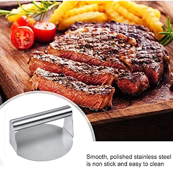 Effektiv Burgerpress, Rostfritt Stål Med Non-Stick Yta, Platt Botten För Jämn Värmefördelning, Idealisk För Smörgåsar Och Bacon, Enkel