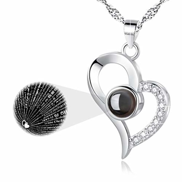 925 Sterling Sølv I Love You Halskæde 100 Sprog Kærlighed