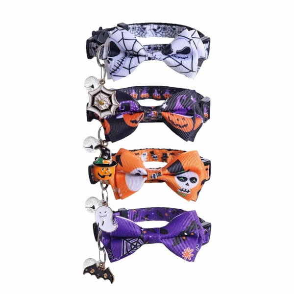 Katthalsband för Halloween, Bekvämt och Slitstarkt Katthalsband med Säkerhetsspänne, Unik Design för Pojkar Flickor Katter, Valp, Kanindräkt Kostym (4ST/Set)
