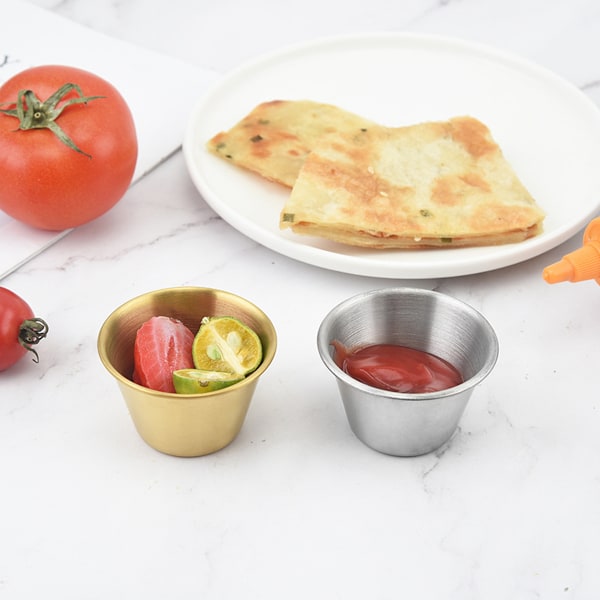Återanvändbara såsskålar i rostfritt stål, portionskontrollsåsskål, spegelfinish för enkel rengöring, runda såsskålar för platsbesparing,