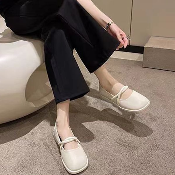 Fyrkantig Tå Sko 2 Vridna Remmar Mjukt Foder Halkfri Sula Elegant Festsko Present Beige 38